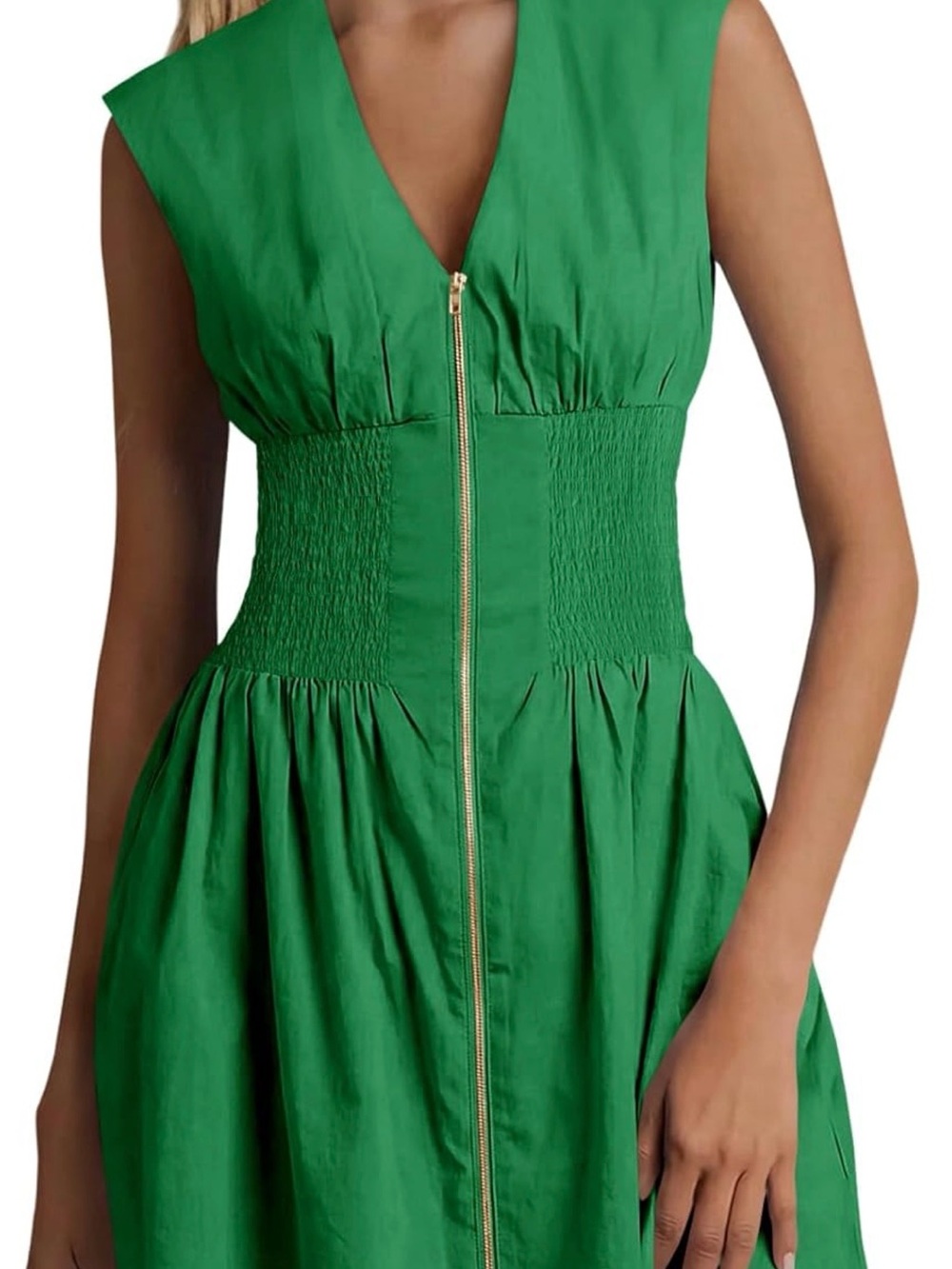 Sleeveless Green Midi Dress with Front Zip